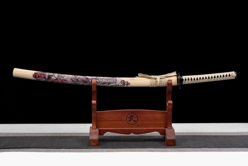 Katana Dragon à Lame Noire Série Noire Cuite Au Four Sabre De Samouraï Japonais Katana Véritable Sabre Fait Main Acier à Ressort Haute Performance Sabre Longquan